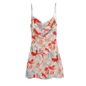 hot summer floral printed sleeveless mini dress with cowl neck back